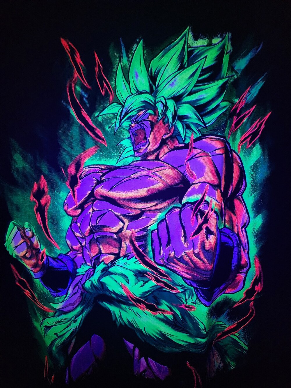 Dragon Ball Z Broly Inspired Men's Black UV Graphic T-Shirt Green Anime Warrior - Picture 8 of 8